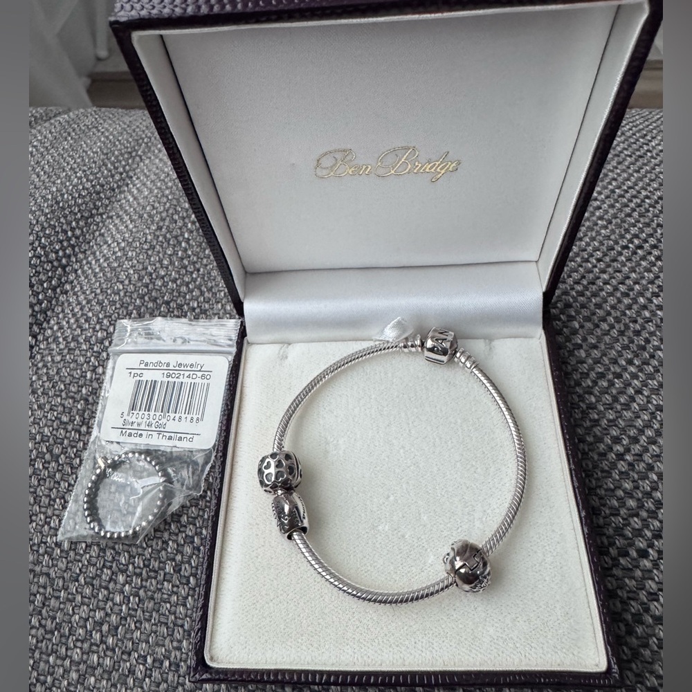 Pandora Silver Charm Bracelet with Decorative Beads with bonus pandora ring